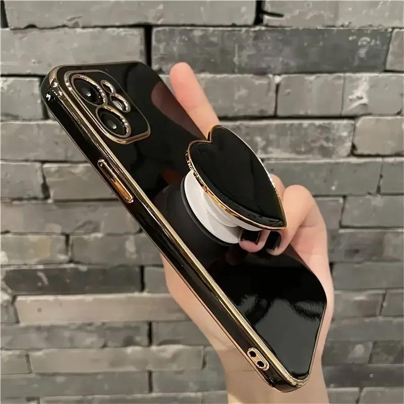 Deluxe vergoldete Liebes-Handyhülle für iPhone 16 15 14 13 12 11 Pro Max 7 8 Plus Ringhalter Silikonhülle