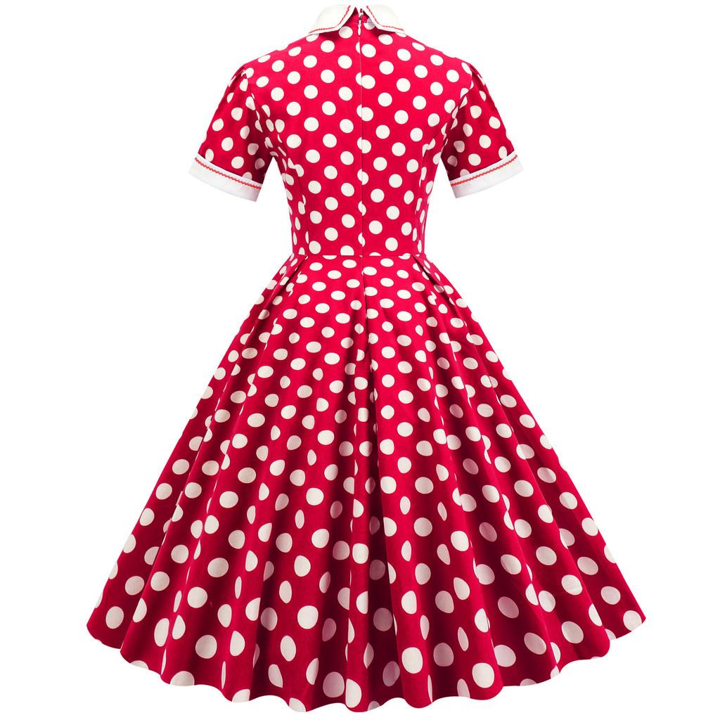 Vintage Polka Dot Dress With Cotton Fabric For Elegant Spring Casual Occasions