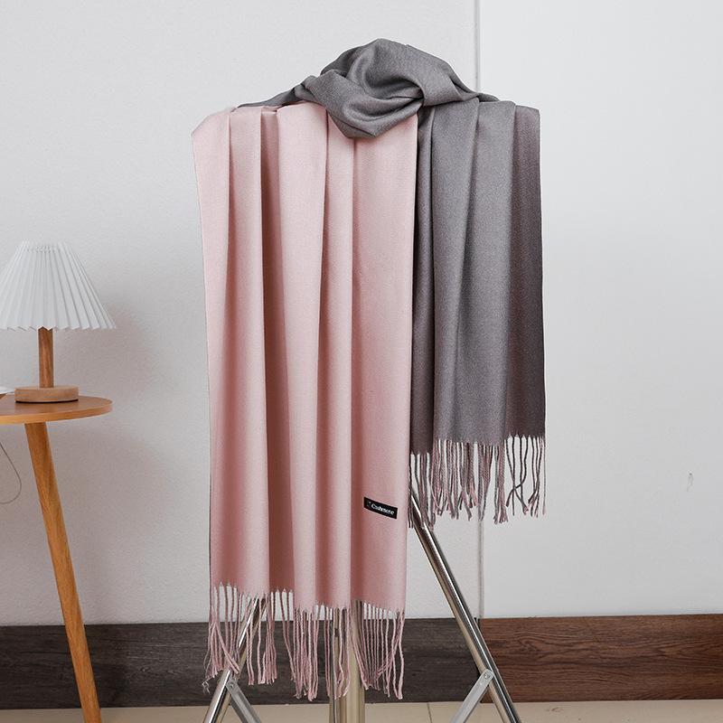 Double-sided Two-color Scarf for Women Autumn and Winter High End New Wool Scarf Shawl Imitation Cashmere Scarf