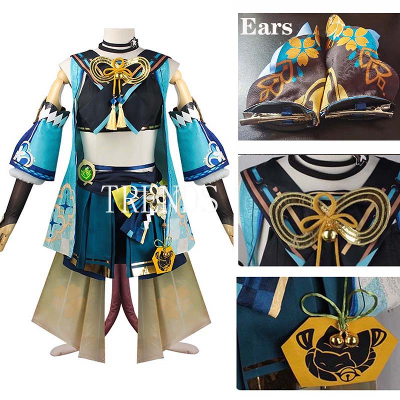 Kirara Cosplay Costume Cat Tail Inazuma Dress Kostüm Halloween Karneval Outfits Comic Con(euro Size)