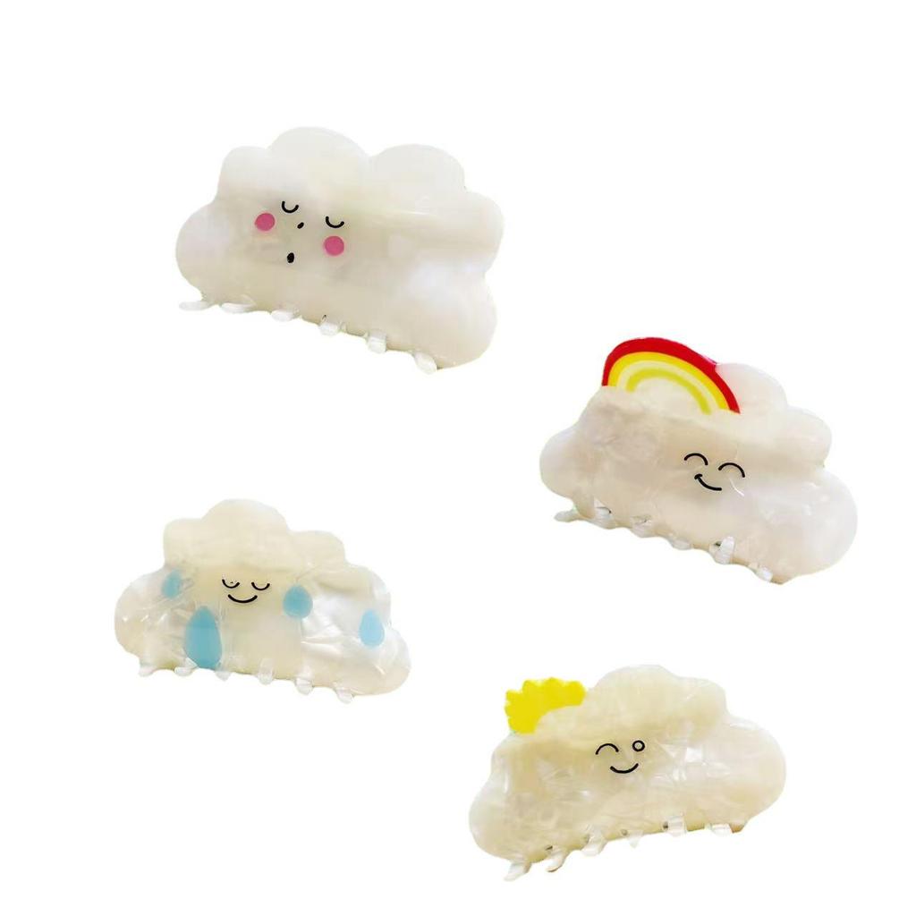 New Milk-tea Cloud & Raindrop Hair Clip: Cute Cartoon White Claw, Acetate Shark Hair Accessory