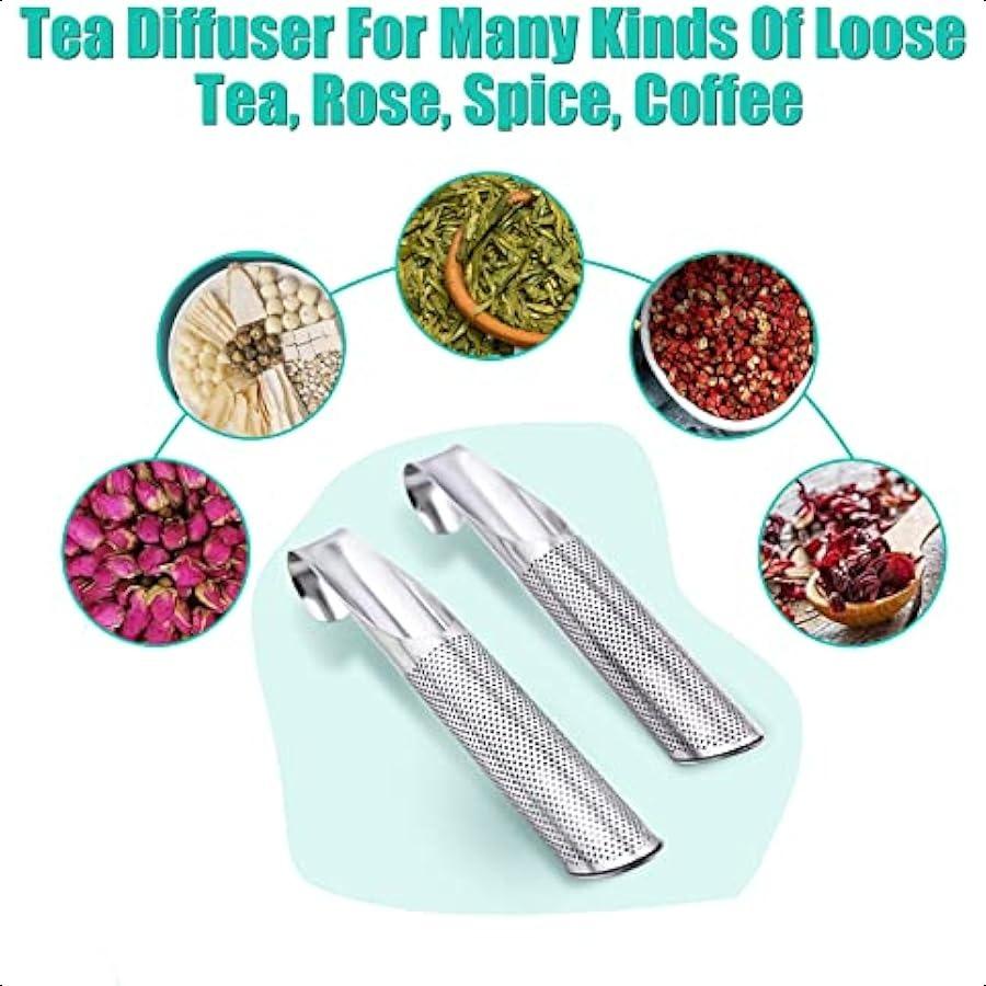 3 Pcs Tea Infuser and 1 Brush Stainless Steel Tea Infuser Stick Pipe Tea Infuser for Loose Tea Leaf Tea Infusers Pen with Hook