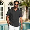 Men's Linen Short Sleeve T-Shirt Beach Casual Hooded Shirt Pure Color Shirt Comfortable Lightweight Breathable Summer Top