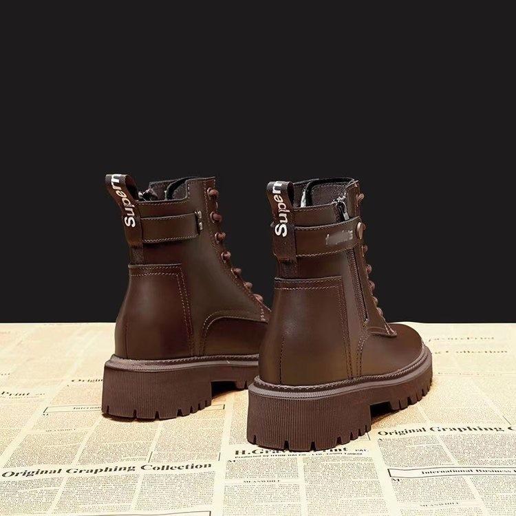 Martin Boots Women's British Style 2025 New Autumn and Winter Velvet Small Inner Heightening Platform Short Boots Retro Locomotive Boots