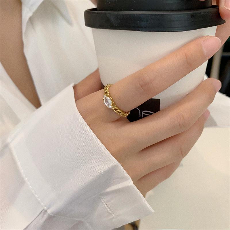 

18K Gold Plated Titanium Steel Zirconia Chain Ring Size 8
