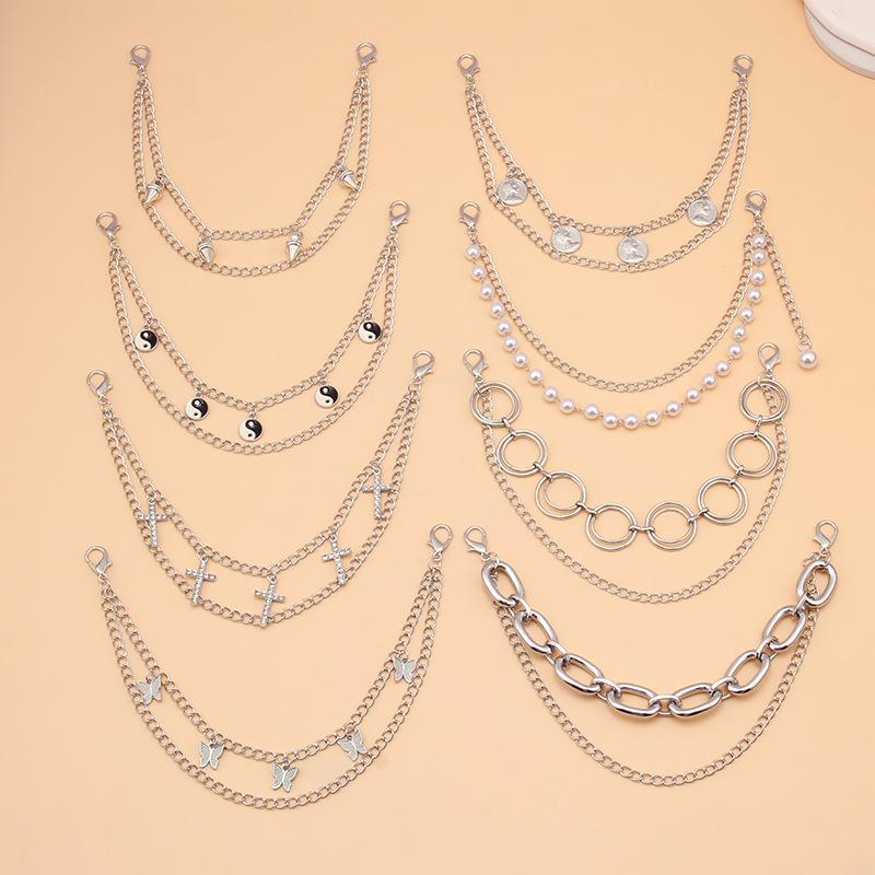1 Piece Diy Handles Butterfly Cross Pearl Pendant Shoulder Bag Chain Replacement Bag Accessories Multi-Layer Metal Bag Chain