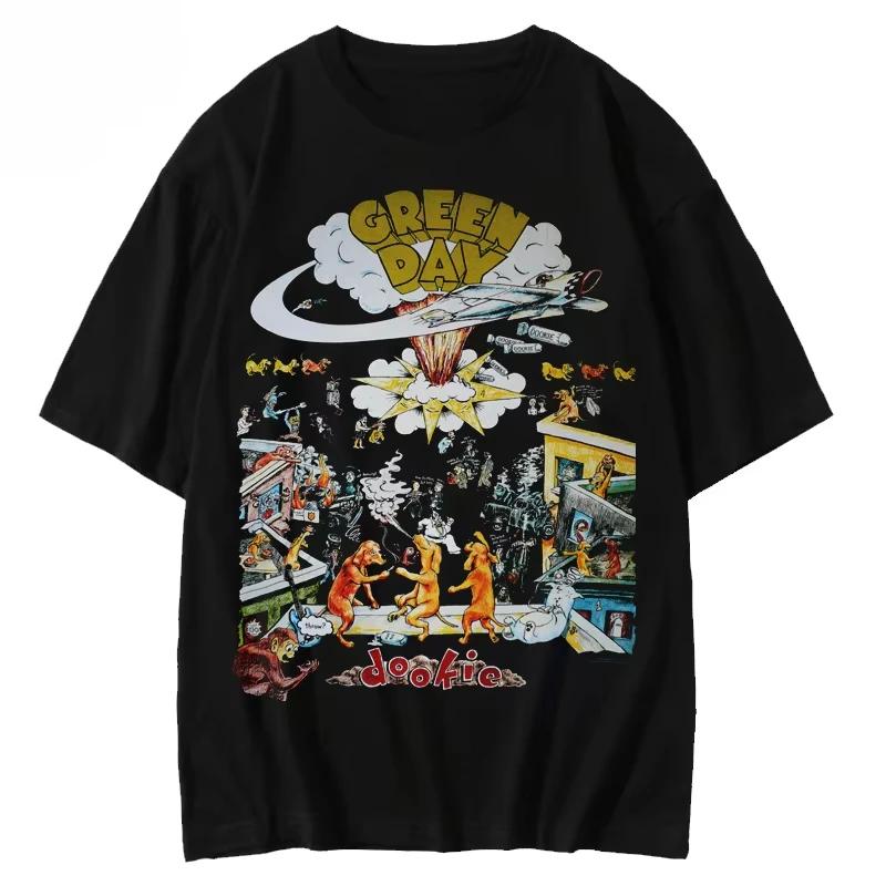 2025 Summer Men's and Women's Short Sleeve Green Punk T-shirt American Retro Rock Style Trend Cotton Short Sleeve Oversize Top
