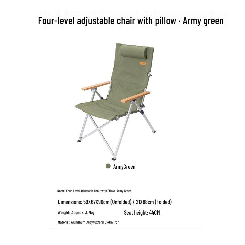 Mountain Guest Adjustable Recliner: Four-Speed Aluminum Alloy Camping Chair with Pillow