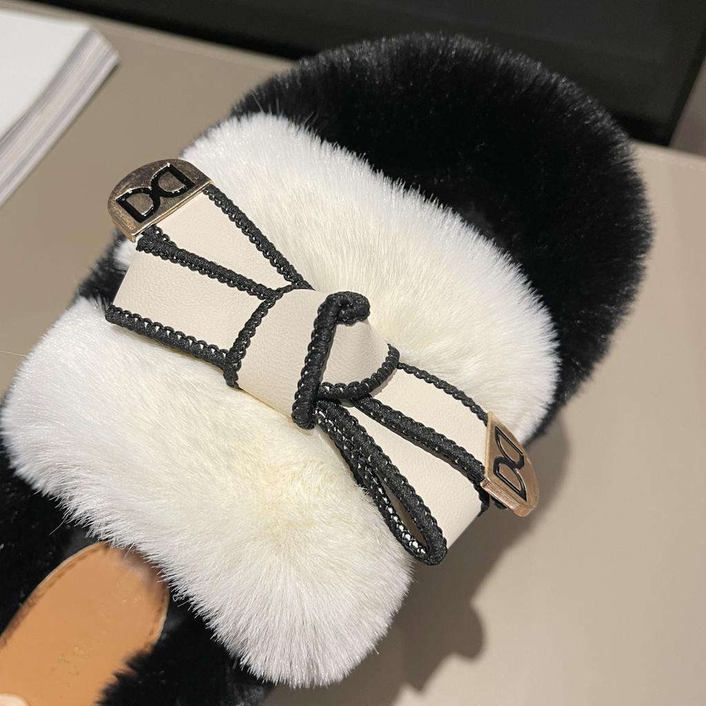 Super fire fluffy slippers women's outer wear 2025 spring and autumn new high-end thick bottom heightening one-word cotton slippers
