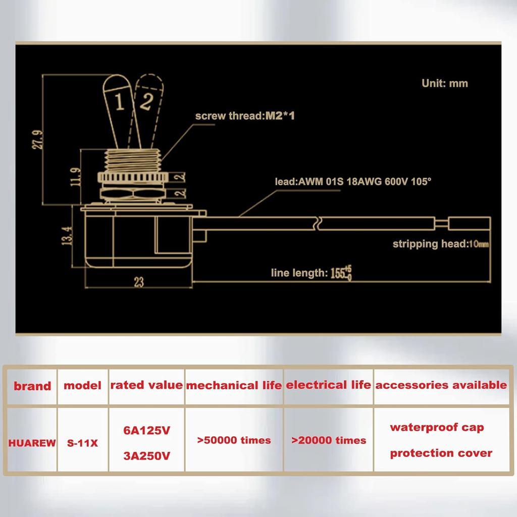 Heavy Duty Toggle Switch SPST 2 Pin ON/Off Rocker Toggle Switch 6A/125V 3A/250V for Car Truck Boat Marine Black Shell(1PCS)
