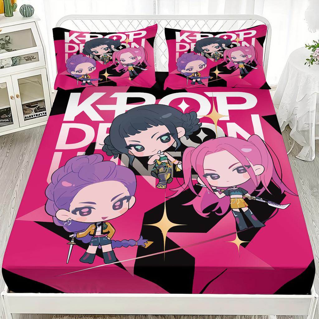 K-Pop D-Demon Hunters Fitted Sheet from for Home Decor, Customized DIY Bed Cover Deep Pocket with 2Pillowcases
