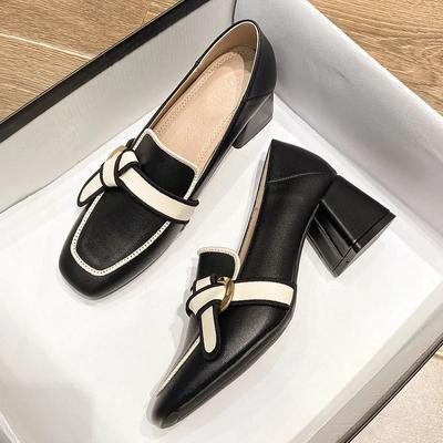 Woman French Thick Heeled Loafers Shoes for Women Autumn Trend Retro Leather with High Heels Wedding Shoes Zapatos De Mujer