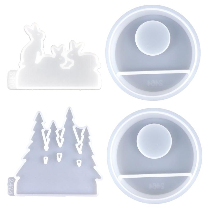 3D Kerzenständer Silikonform Kaninchen/Kiefernwälder Geformte Kerzenständerformen Gips Kerzenhalterform Heimdekorationen