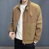 Yousheng Men Jacket Stand Collar Long Sleeve Zipper Placket Jacket Coat Solid Color Retro Corduroy Jacket Short Style Windbreaker