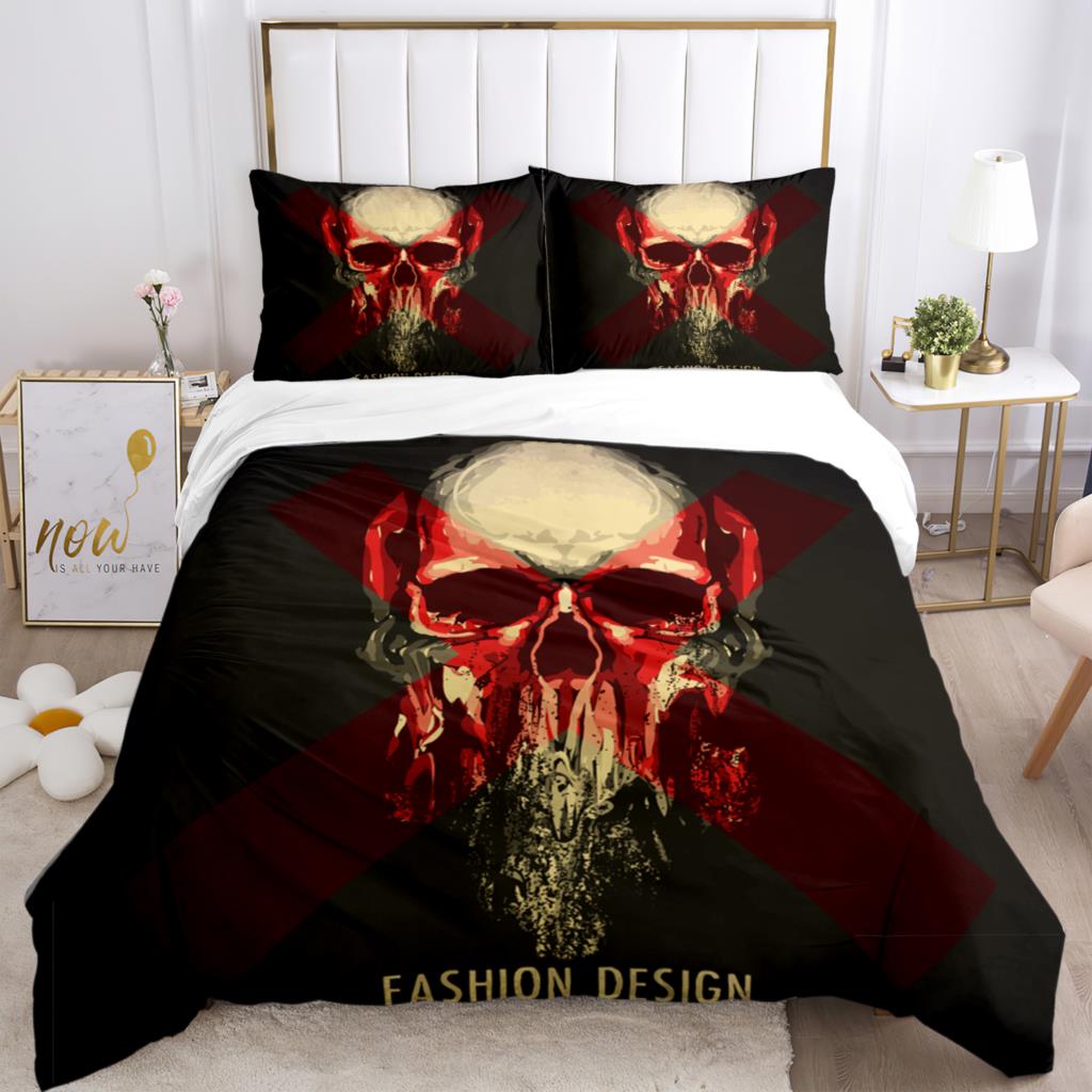 Hd Print Skull Art - Themed Three - Piece Fashion Bedding Set With Quilt Covers Pillowcases And Pillow For Children And Adults