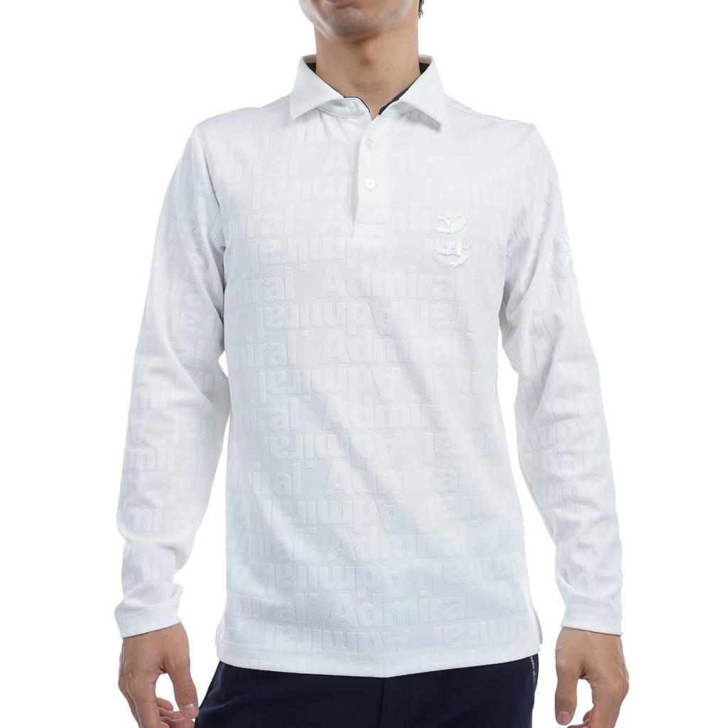 Admiral Golf ADMA475 Classic Tonal Big Rampant Long Sleeve White Men's Shirt,