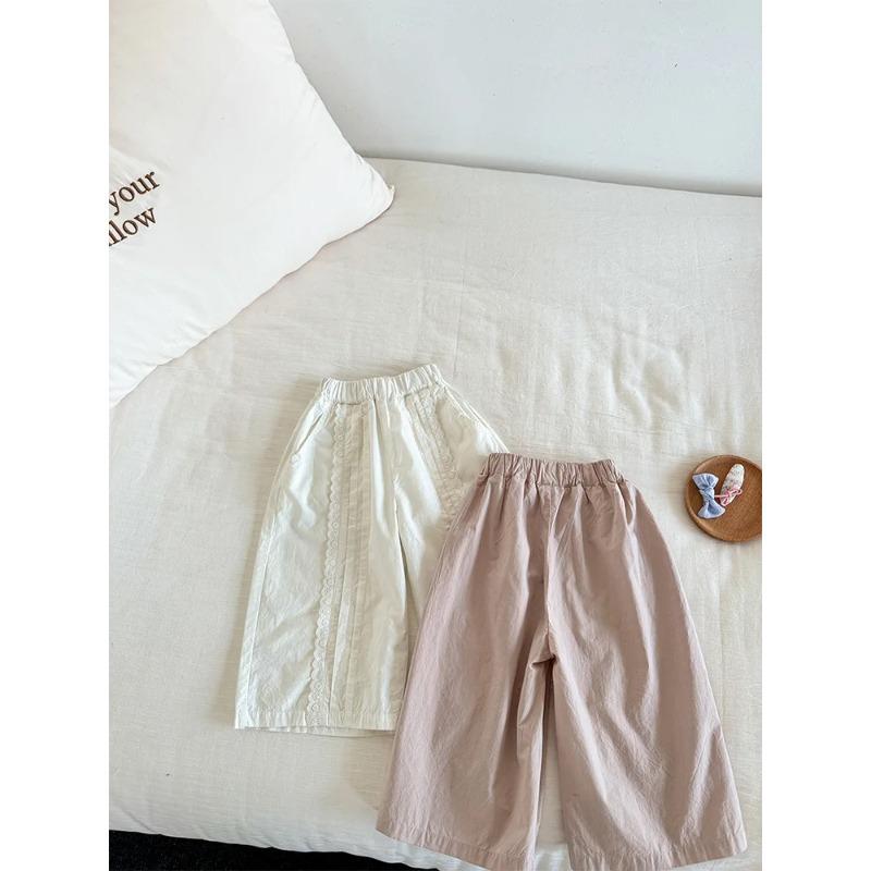Children Pants Summer Korean Pastoral Lace Girl's Straight Wide Leg Pants Kid's Trousers