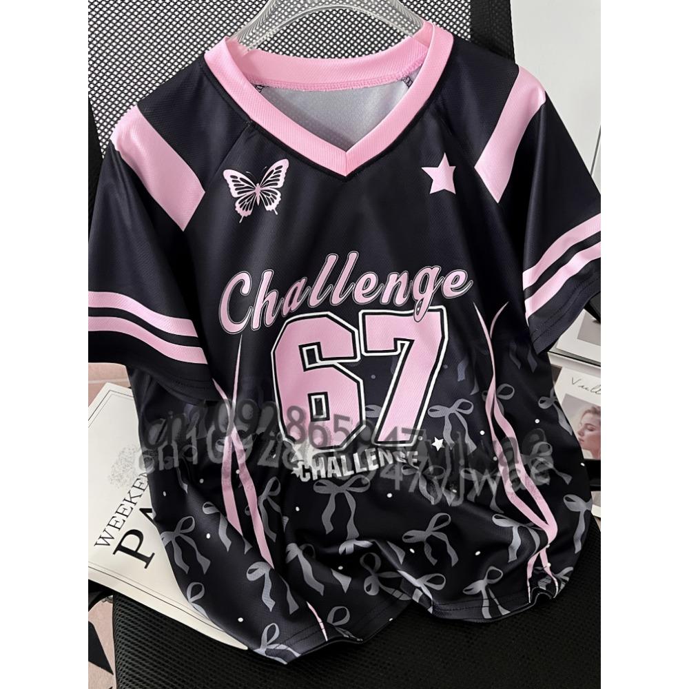 2026 Women Girls Challenge 67 Sports Team Uniform Short Sleeve T-Shirt Graphic Tee Baseball Jerseys Stripe Plus Size T -Shirt S