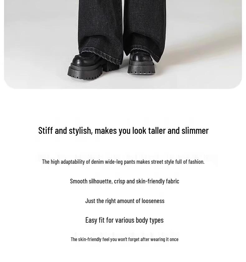 2025 Women's Slimming High-Waisted Black Wide-Leg Jeans - Trendy Loose Fit, Straight-Leg Pants