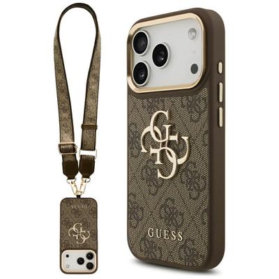 Guess 4G Big 4G Logo Classique Grande Sangle Boutons Métalliques Coque pour iPhone 17 Pro Marron