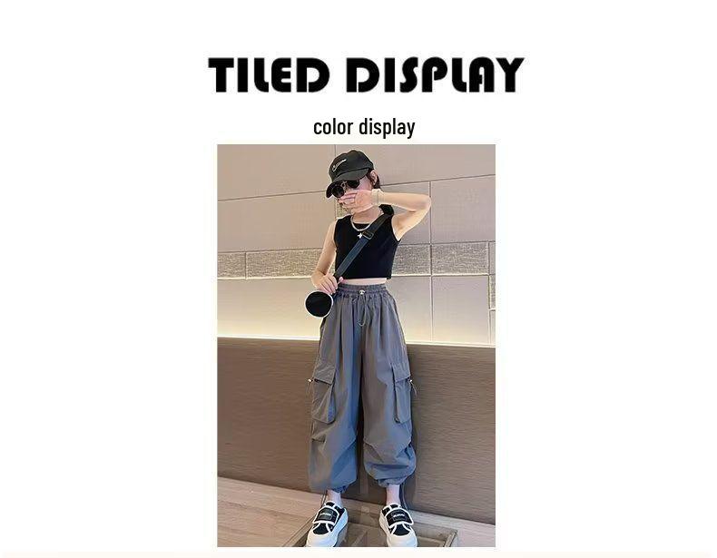 Girls' Autumn/Winter Velvet Cargo Sweatpants with Big Pockets - Trendy and Warm Style