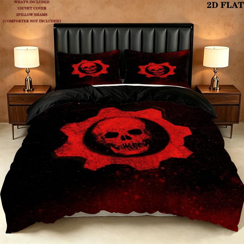Gears War Pattern Bedding uilt Set uilt Cover Pillowcase Home Decoration Birthday Gift (1 * duvet cover + 2 * pillowcase without core)