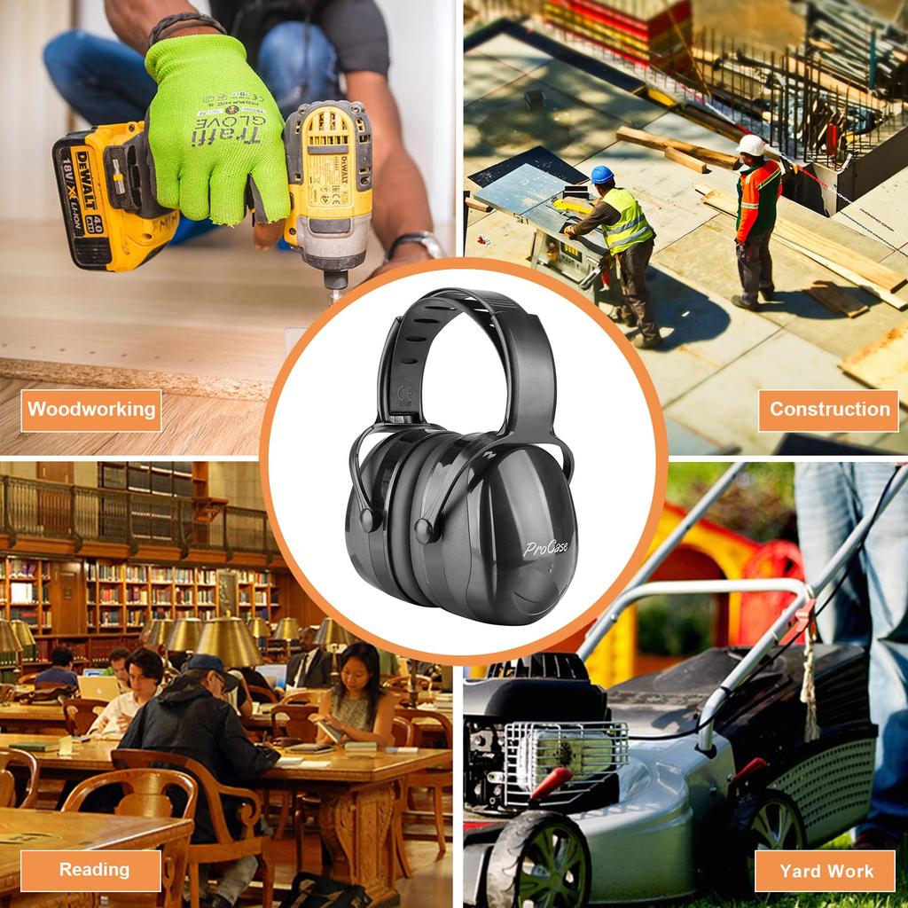 ProCase Adult Noise Cancelling Earmuffs with Adjustable Hearing Protection Noise SNR 36dB Black Headband, Headphones, Reduction (NRR 29dB) -