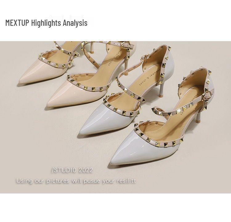 Women's Summer 2025 Studded Peep-Toe Stiletto Heels - Soft Leather, Nude
