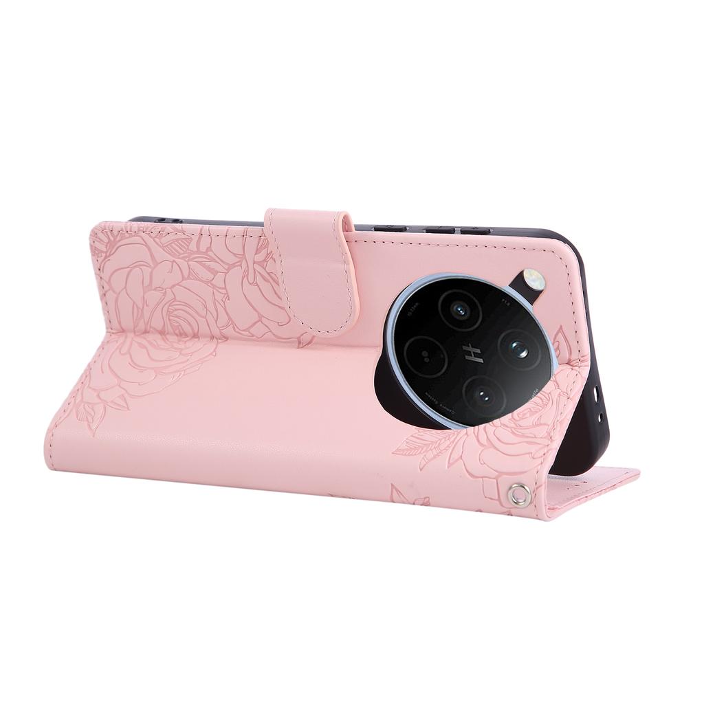 For Oppo Find X8 5G Case Rose Flower PU Leather Wallet Phone Cover with 3 Card Slots/Wrist Strap