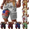 Men's Casual Multi Pocket Cargo Shorts with Flag and Lettering Print Functional Outdoor Workwear Shorts Without Belt