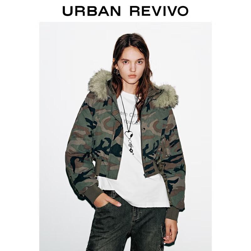 

UR2025 Women s Camouflage Puffer Coat with Faux Fur Hood L