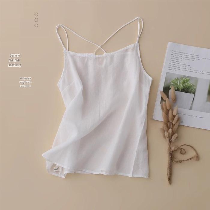 Женская весенне-летняя хлопково-льняная майка-топ без рукавов с перекрестным дизайном L белый