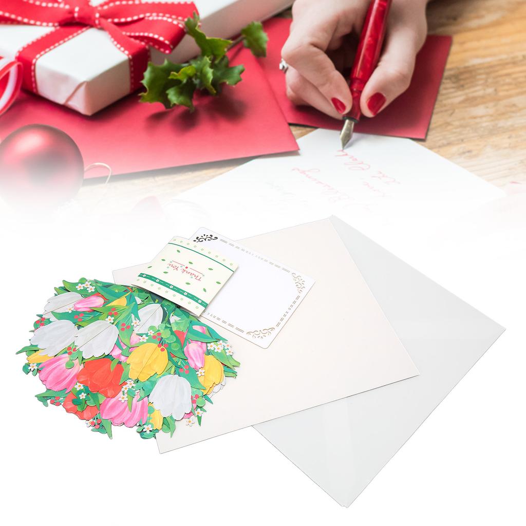 Flower Popping Up Card Vase Bouquet Style Thick Paper Vivid Colors 3D Greeting Cards for Party Anniv