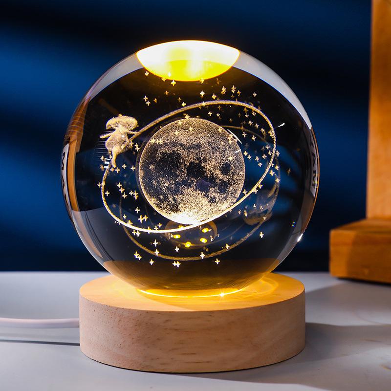 3D Crystal Ball Night Light with Wood Base - Artistic Ornament & Creative Gift for Couples and Classmates