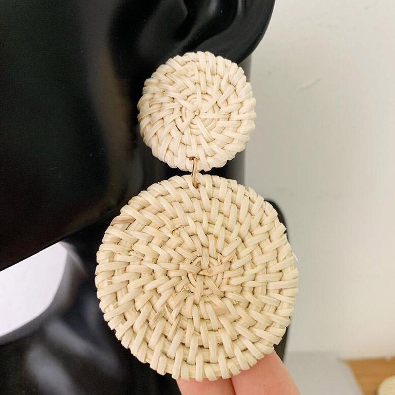 Geometric Drop Korean Dangle Earrings For Women Girls Oversize Round Rattan Knit New Style Jewelry Summer Beach Accessories