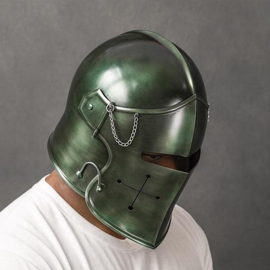 Casque de Chevalier Médiéval Barbuta Vert Acier 18g Armure LARP Cosplay Guerrier à Visière Casque Costume d'Halloween Cadeau