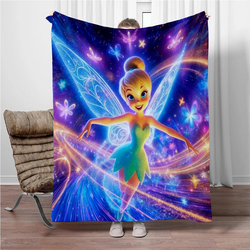 Disney Cartoon Tinker Bell Flannel Blanket Warm Soft Throw Thick Picnic Blankets for Bed Bedspread Sofa Decor Kids Boy Girl Gift