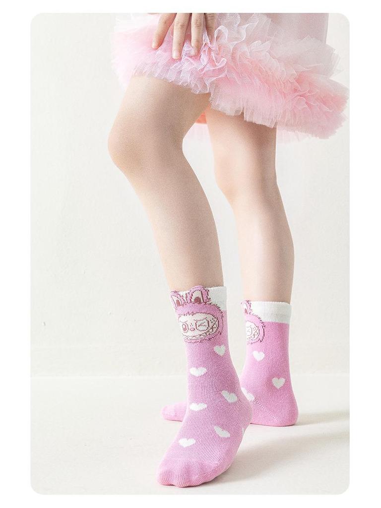 Labubu Niedliche Cartoon-Mittelwaden-Baumwollsocken für Mädchen - Frühlings-, Herbst- und Winterkollektion