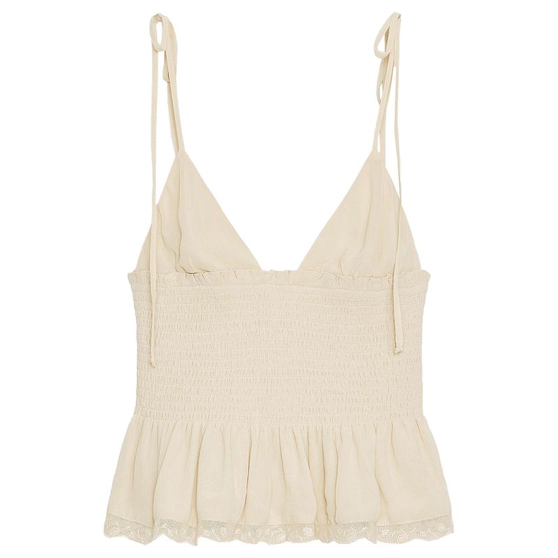 Zaprha 2025 Summer New Island Beautiful Beige Honeycomb Grid Patchwork V-neck Sling Top 0881010