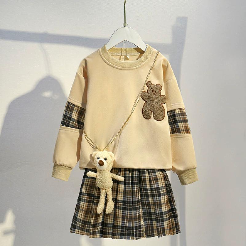 Dívčí svetrový komplet šaty síťová celebrita vysokoškolský styl jaro a podzim dvoudílná sukně malá holčička západní styl kostkovaná sukně