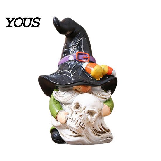 Weather Resistant Gnome Sculptures Halloween Witch Hat Figurine, Mini Wizard Resin Figurines Statue, Dwarf Sculpture Ornament for Indoor Outdoor