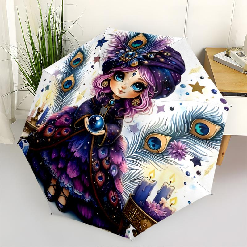 

1pc Enchanted Feathered Hat with Crystal Ball Automatic Opening/Closing Umbrella, Perfect for Outdoor Adventures, Festive Gifts, and Daily Use!R0
