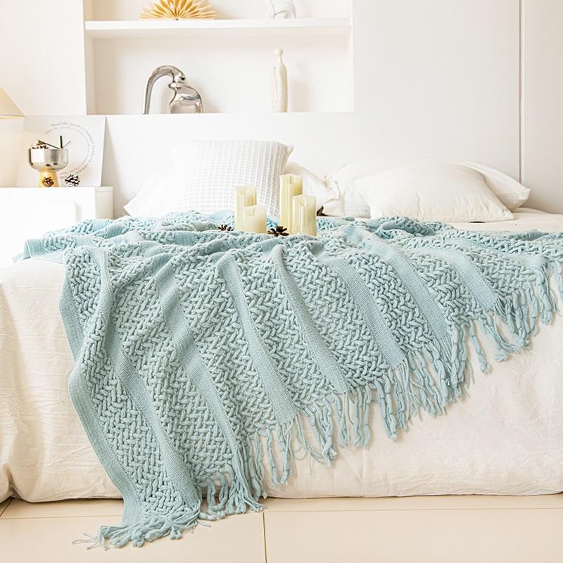 Acrylic Knitted Shawl Blanket Geometric Cable Knit Throw Blanket For Office Couch Sofa Blanket Autumn Winter Cozy Nap Blanket