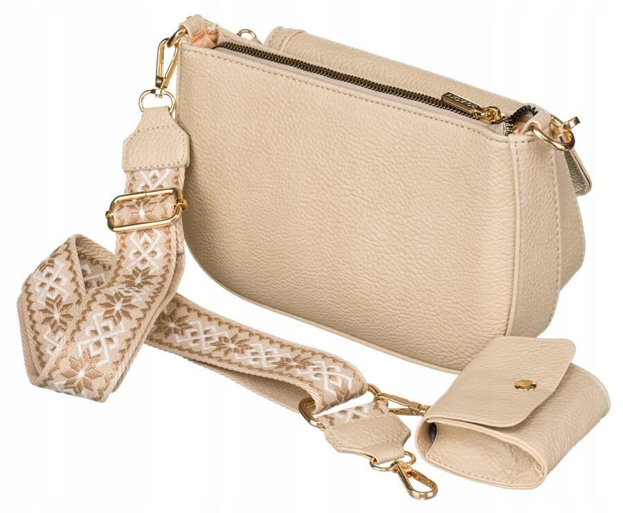 Damska podwójna torba listonoszka z portmonetką wykonana ze skóry ekologicznej - Rovicky