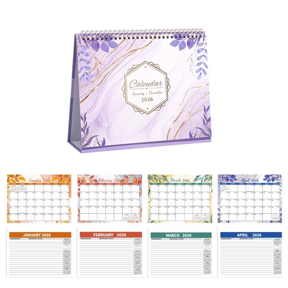 2026 Creative Desktop Calendar-Portable Thick Paper Standing Flip Version,Daily Schedule/Yearly Agenda,Time Management Organizer