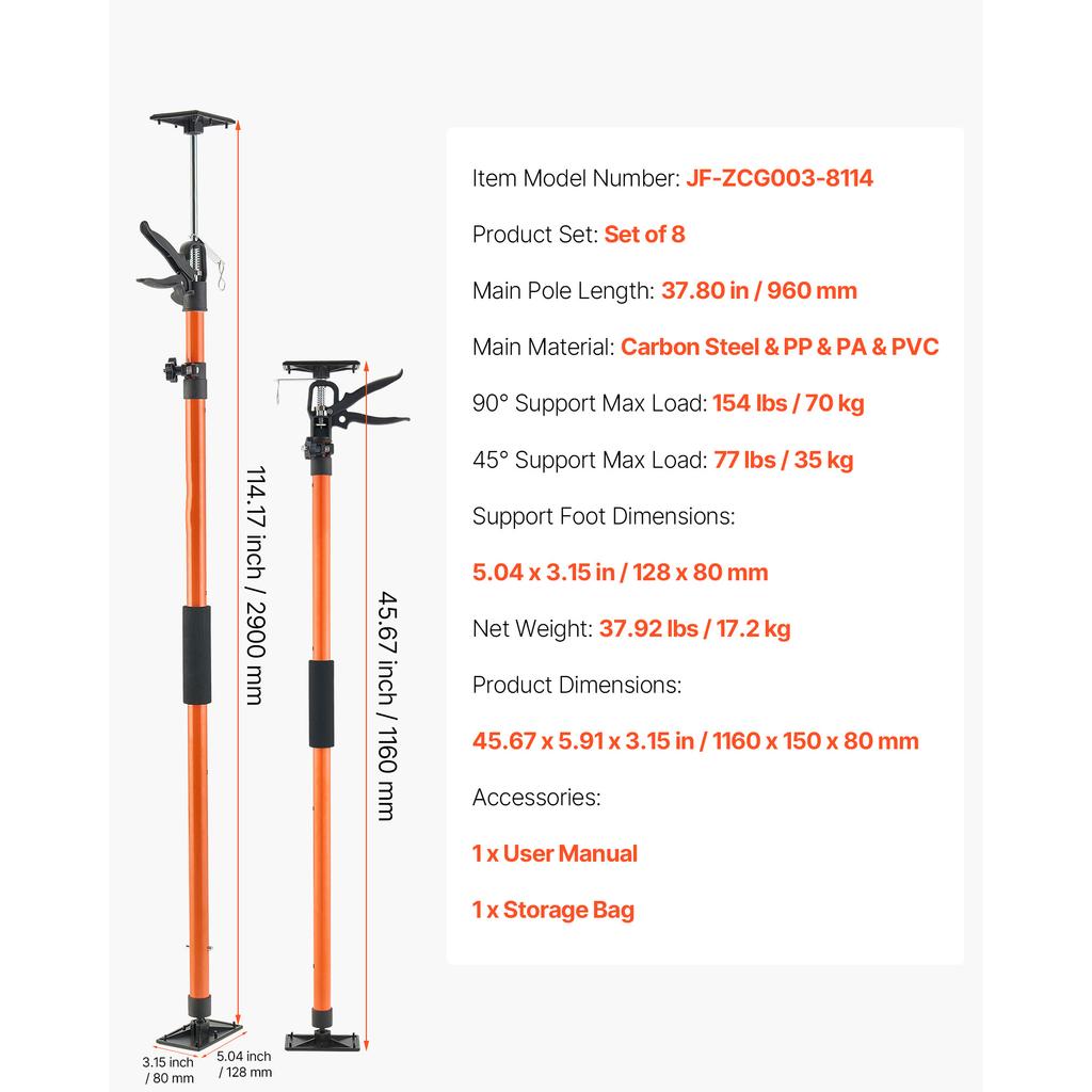SucceBuy 2/4/8-Pack Cabinet Jack Support Pole Adjustable Steel Telescopic 154 Lbs Capacity for Installing Cabinets Cargo Bars