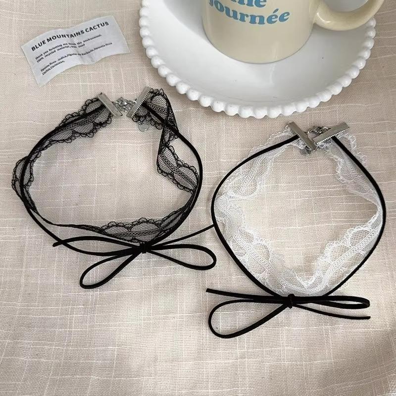 White Black Lace Bow Choker Necklace for Women Harajuku Gothic Dark Girl Lace Bow Sweet Collar Necklace Party Female Jewelry