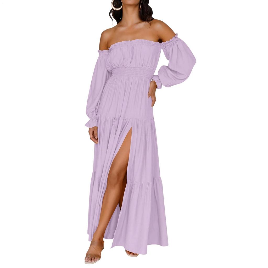 Summer Dresses Women Trendy 2026 Off Shoulder Long Sleeve Maxi Dress Boho Dresses for Women Sundresses for Women