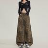 Amerikanischer Trend Leopardenmuster lässige Weitbeinjeans Damen Frühling und Herbst Modedesign lockere Mopping-Jeans
