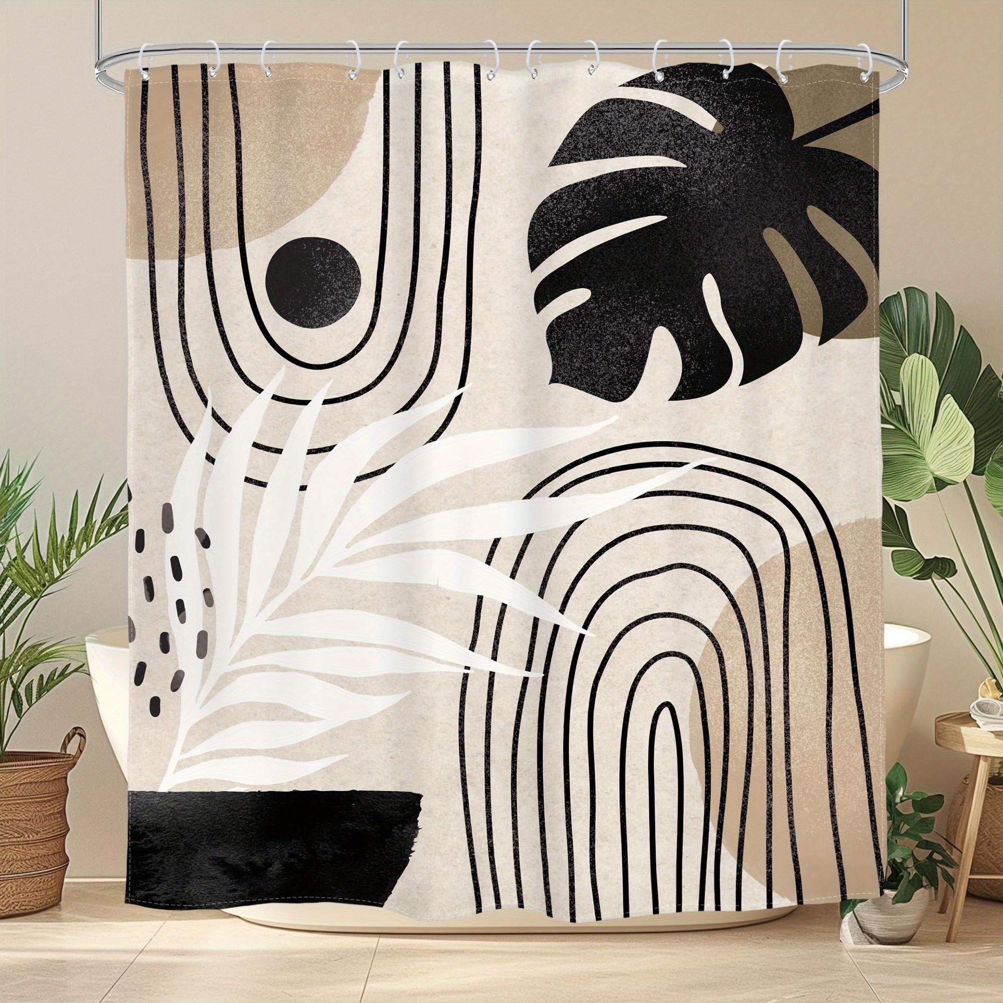 

1Pc Beige And Green Bohemian Style Shower Curtain, Home Bathroom Decor, Printed Curtain, Punch-Free Partition For Bathroom W60H190(CM)-1 Pcs